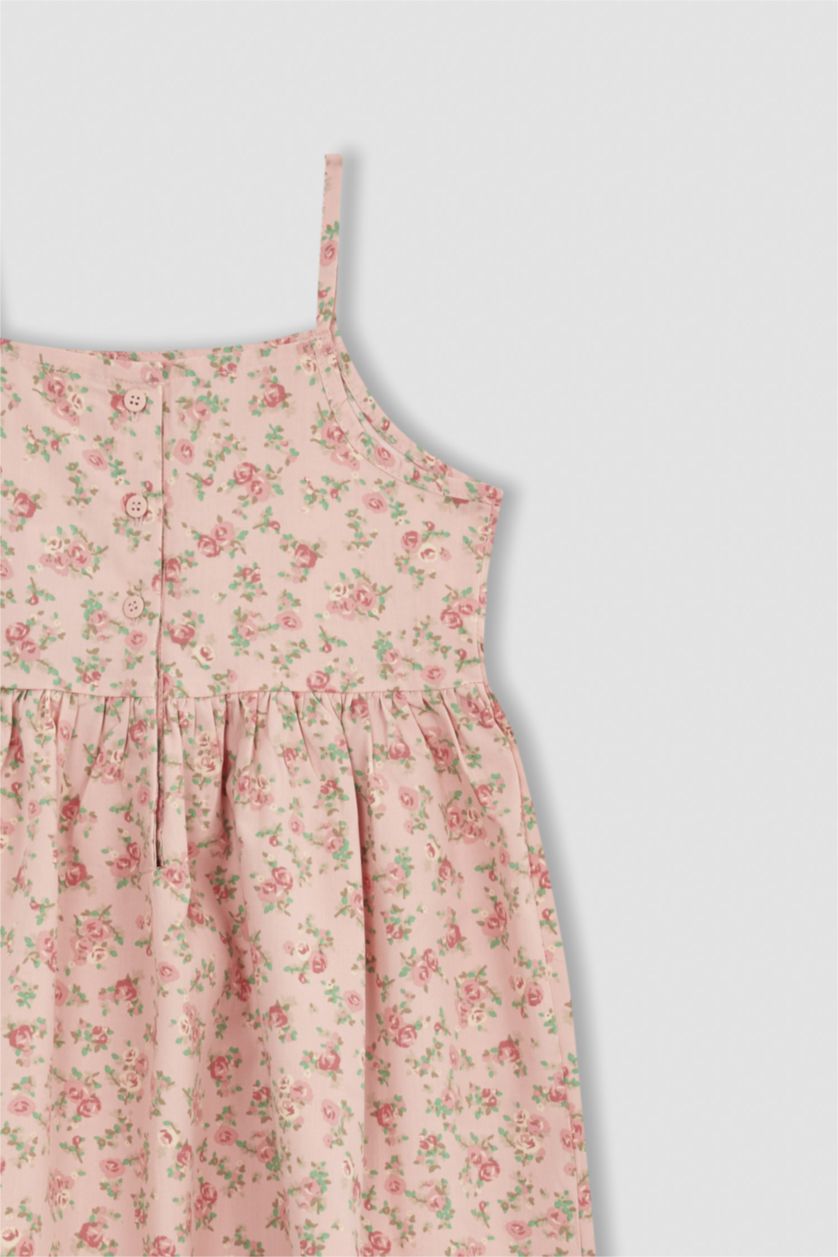 GIRLS & TEENS Pink Girl Patterned Strap Poplin Dress