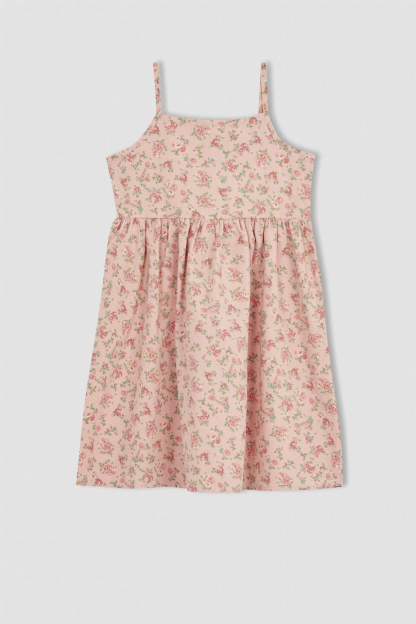 GIRLS & TEENS Pink Girl Patterned Strap Poplin Dress