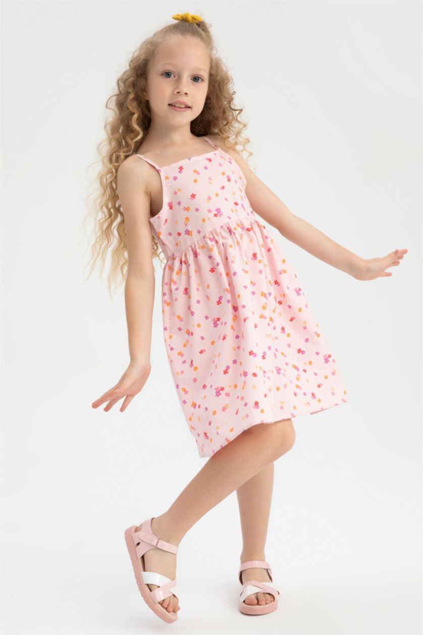 GIRLS & TEENS Pink Girl Regular Fit Strappy Poplin Dress