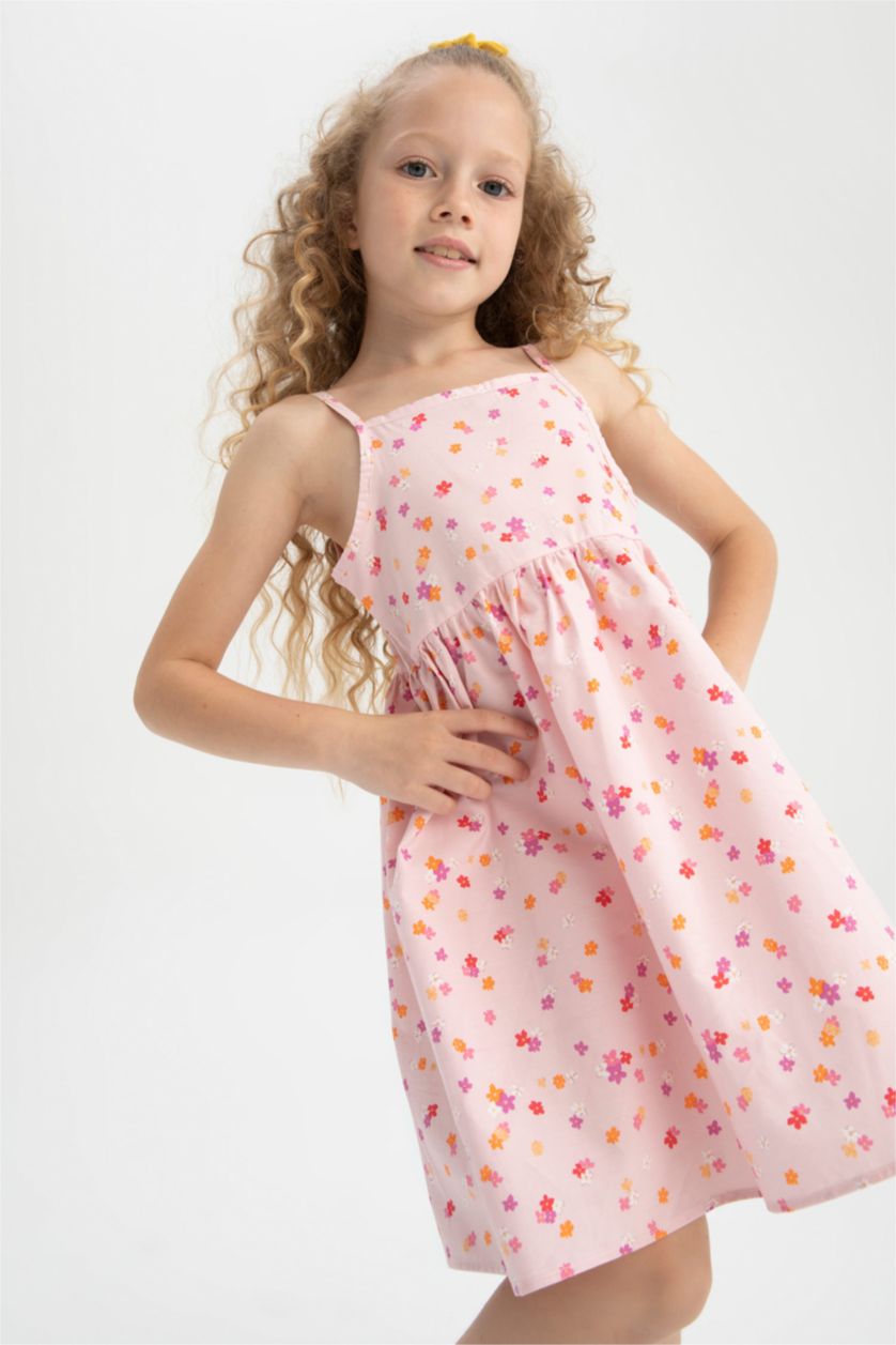 GIRLS & TEENS Pink Girl Regular Fit Strappy Poplin Dress