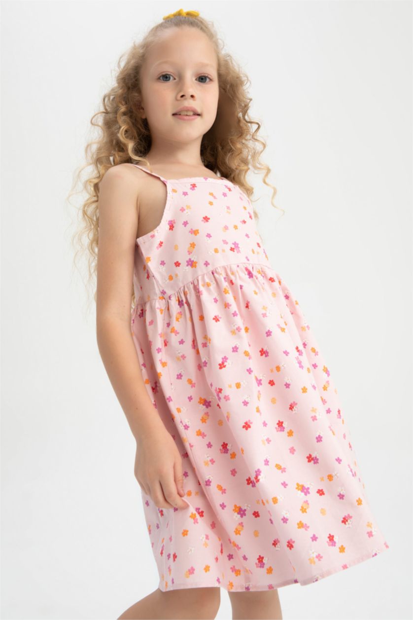 GIRLS & TEENS Pink Girl Regular Fit Strappy Poplin Dress