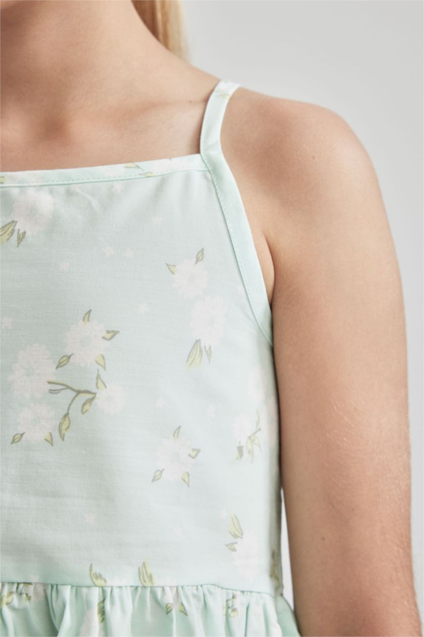 FILLES Turquoise Robe d'été en popeline à bretelles à motifs coupe régulière pour fille