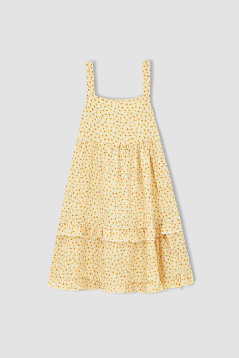 FILLES Écru Robe plissée à volants et à encolure carrée pour fille