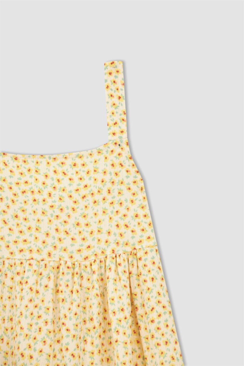 FILLES Écru Robe plissée à volants et à encolure carrée pour fille