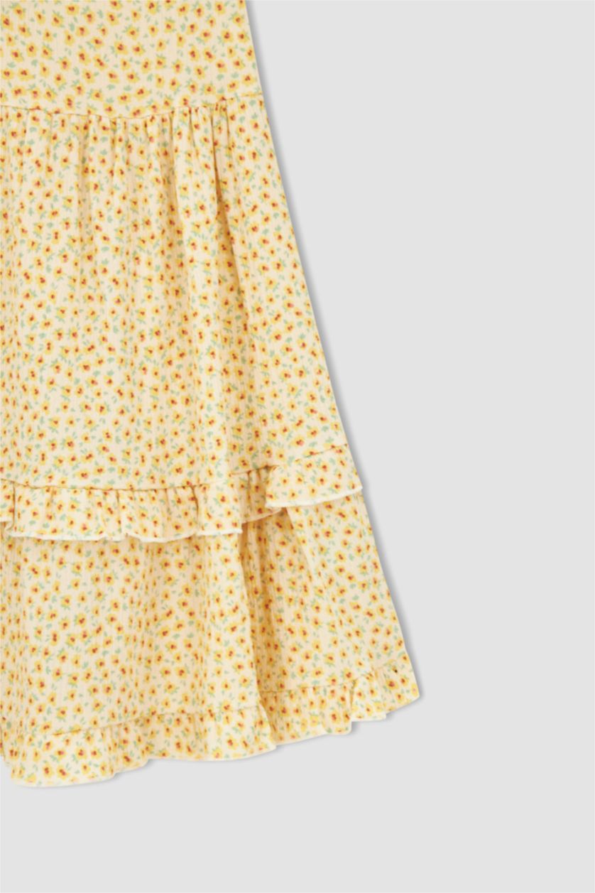 FILLES Écru Robe plissée à volants et à encolure carrée pour fille