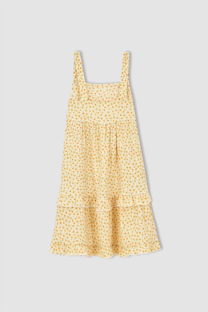 FILLES Écru Robe plissée à volants et à encolure carrée pour fille