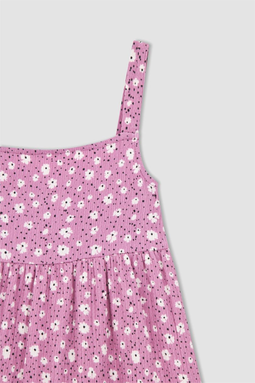 بناتي أرجواني فستان بناتي مكشكش بحمالات بياقة مربعة