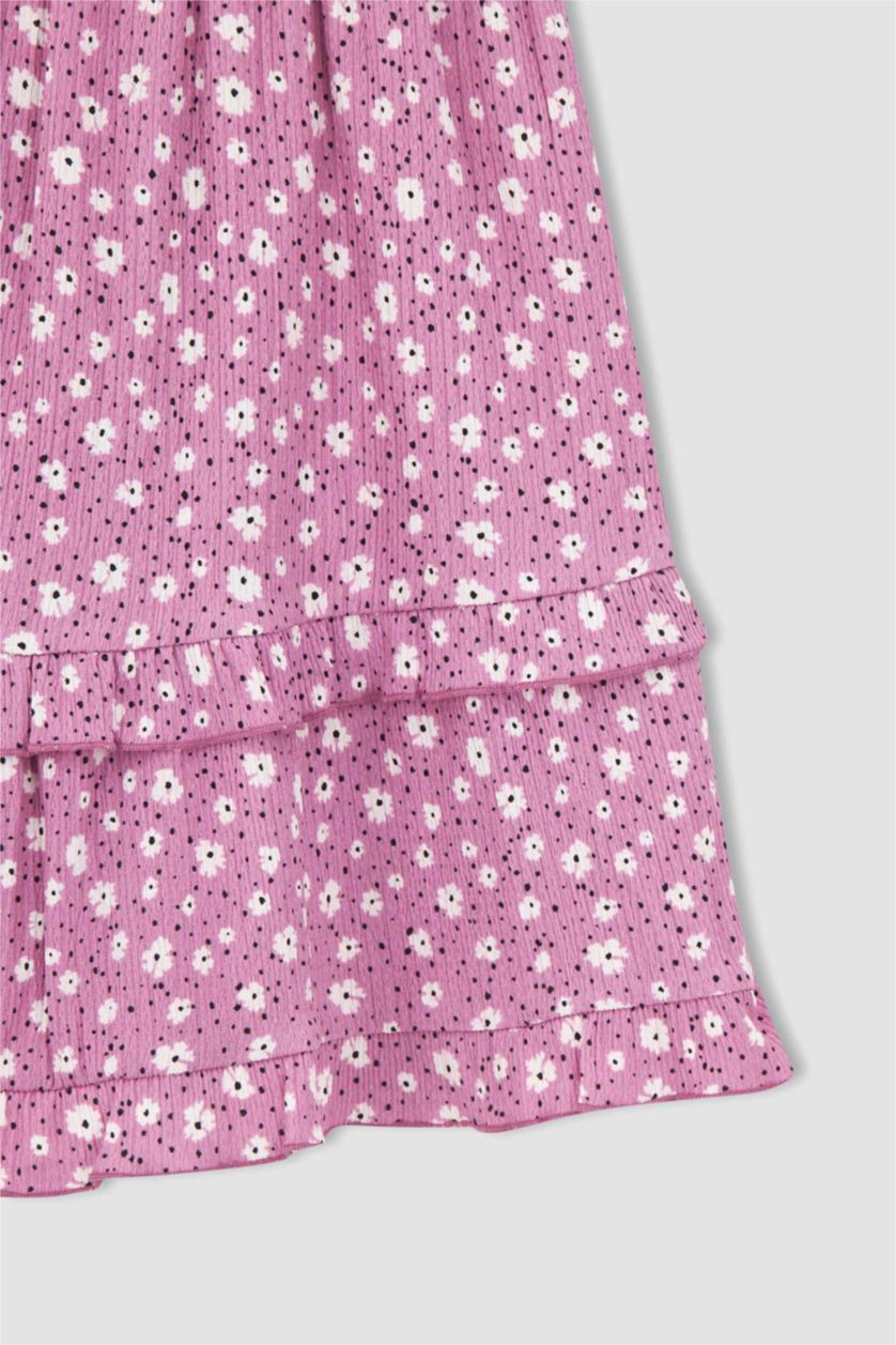 بناتي أرجواني فستان بناتي مكشكش بحمالات بياقة مربعة