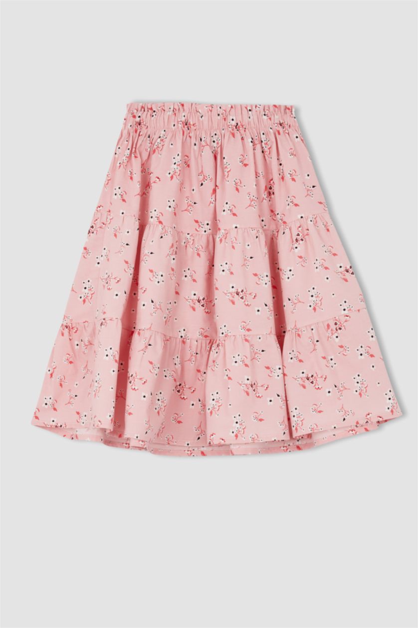 Kız Çocuk - Genç Kız Açık Pembe Kız Çocuk Desenli Kısa Kollu Crop Bluz Etek 2'li Takım