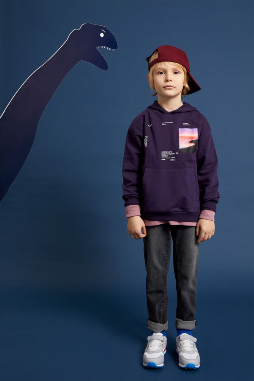 Мальчики и подростки Фиолетовый Худи свободного кроя с принтом для мальчиков