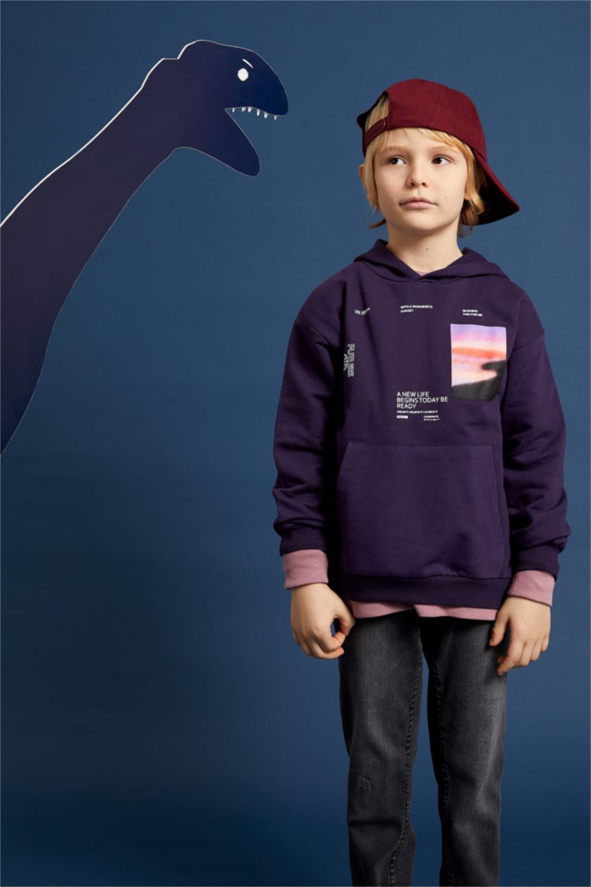 Мальчики и подростки Фиолетовый Худи свободного кроя с принтом для мальчиков