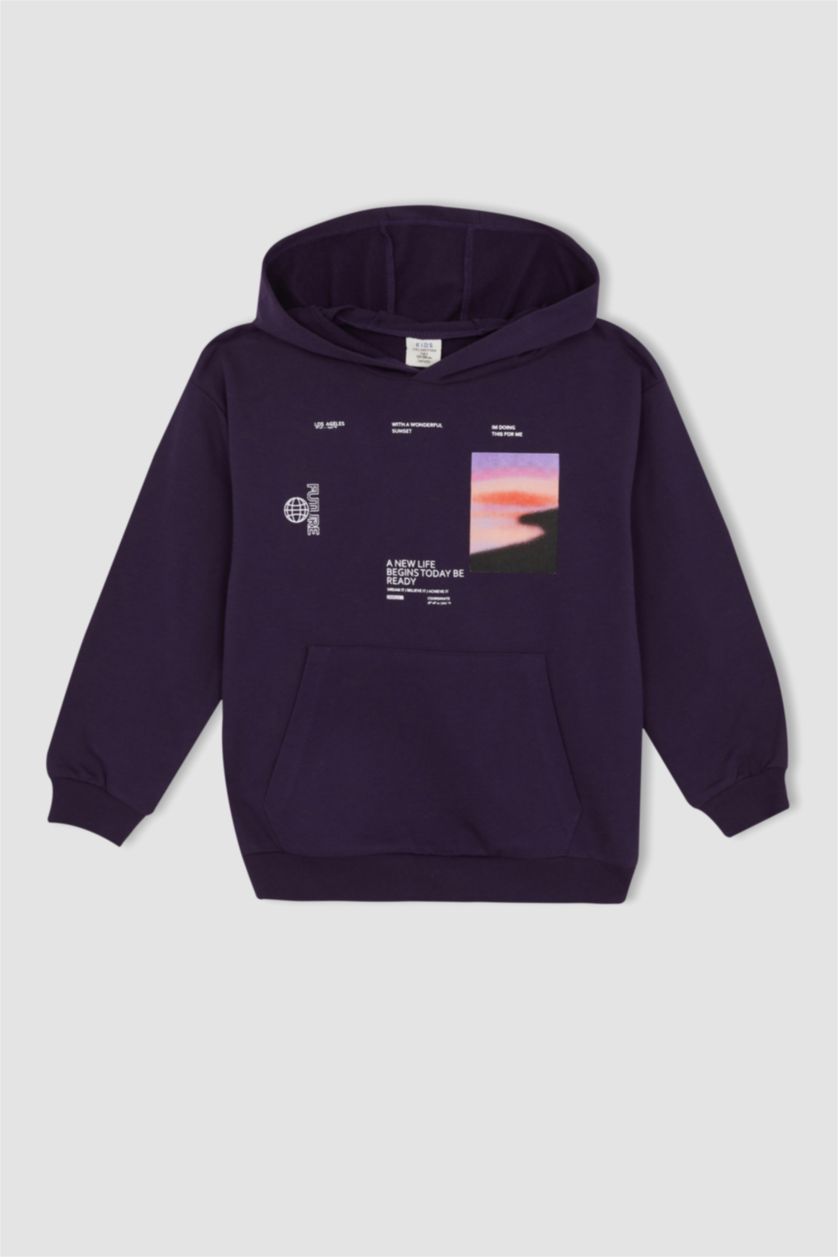 Мальчики и подростки Фиолетовый Худи свободного кроя с принтом для мальчиков