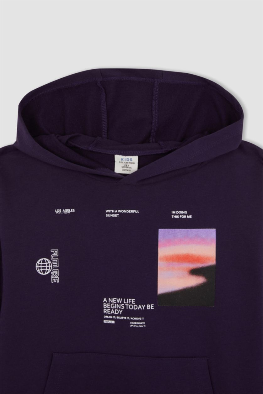 Мальчики и подростки Фиолетовый Худи свободного кроя с принтом для мальчиков