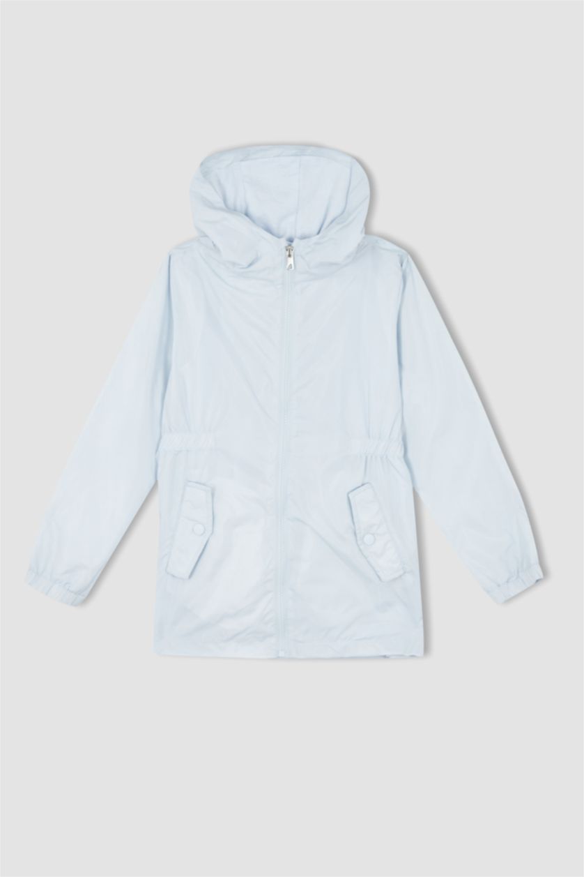 بنات أزرق فاتح معطف مطري بغطاء للرأس