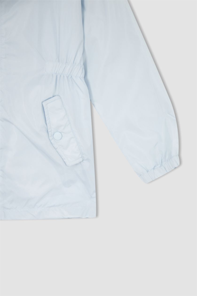 بنات أزرق فاتح معطف مطري بغطاء للرأس