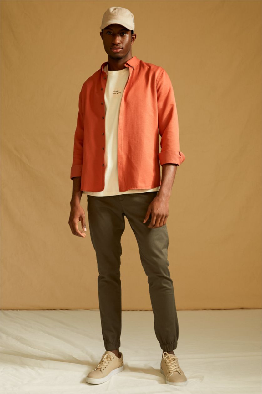 HOMME Orange Chemise Slim en Coton à manches longues et à col polo