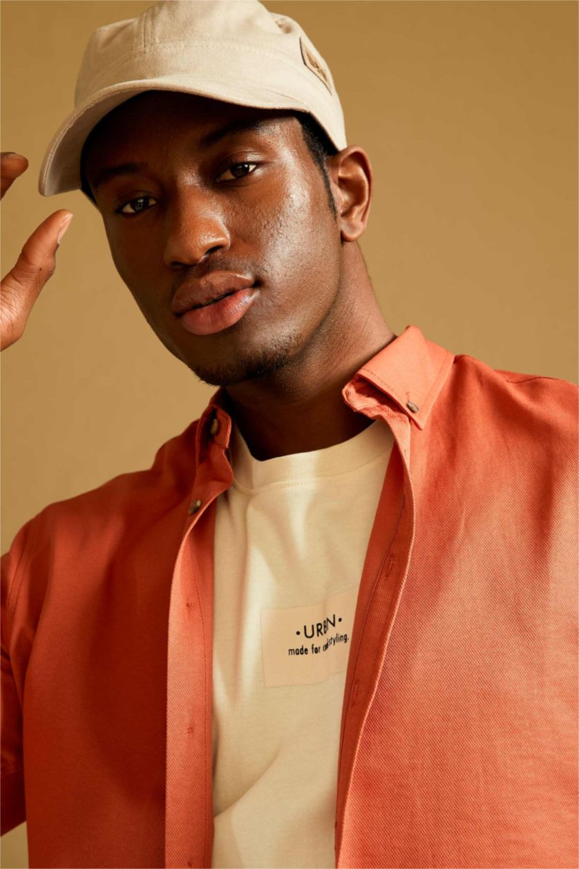 HOMME Orange Chemise Slim en Coton à manches longues et à col polo