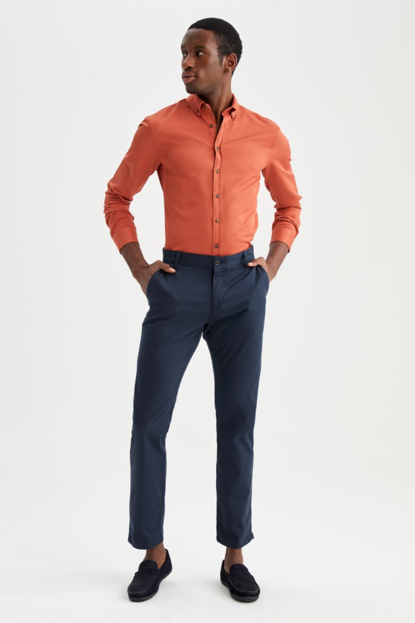 HOMME Orange Chemise Slim en Coton à manches longues et à col polo