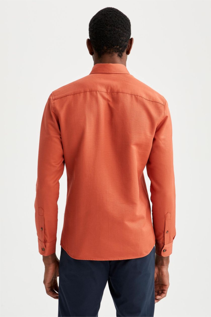 HOMME Orange Chemise Slim en Coton à manches longues et à col polo