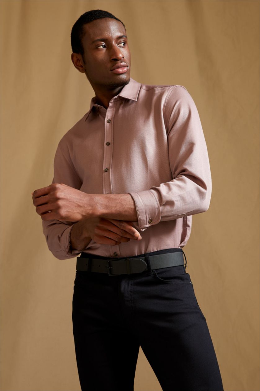 HOMME Bordeaux Chemise Slim en Coton à manches longues et à col polo
