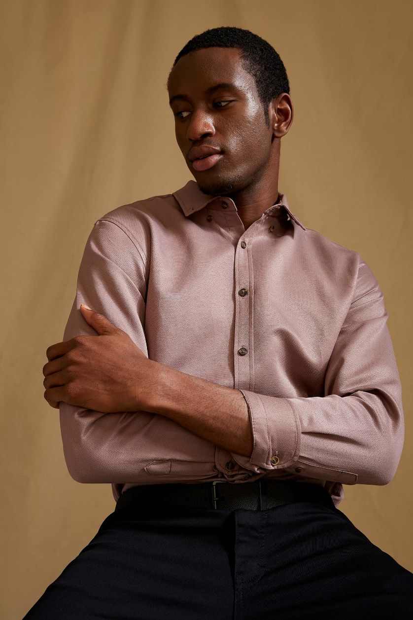 HOMME Bordeaux Chemise Slim en Coton à manches longues et à col polo