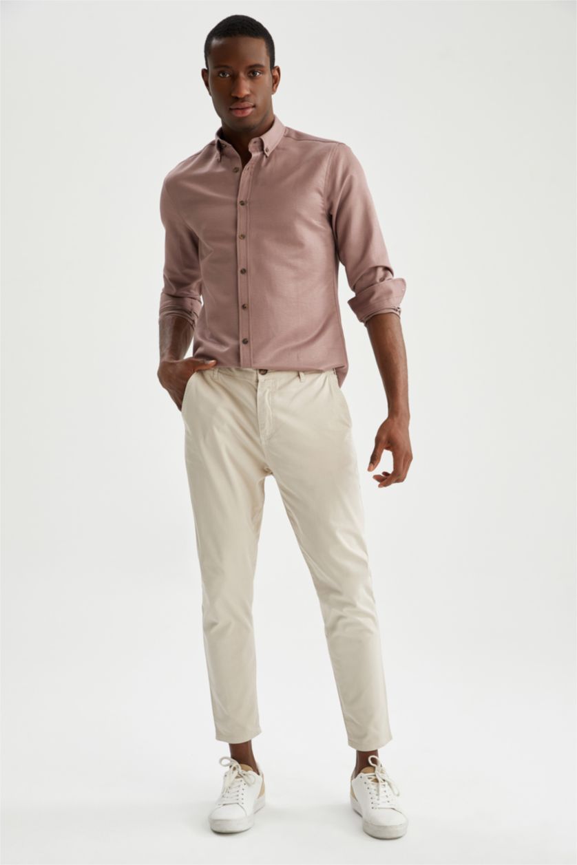 HOMME Bordeaux Chemise Slim en Coton à manches longues et à col polo