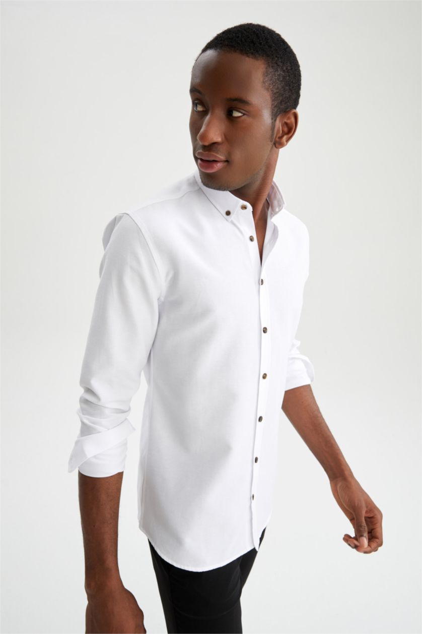 HOMME Blanc Chemises à manches longues Coupe slim raccourcie