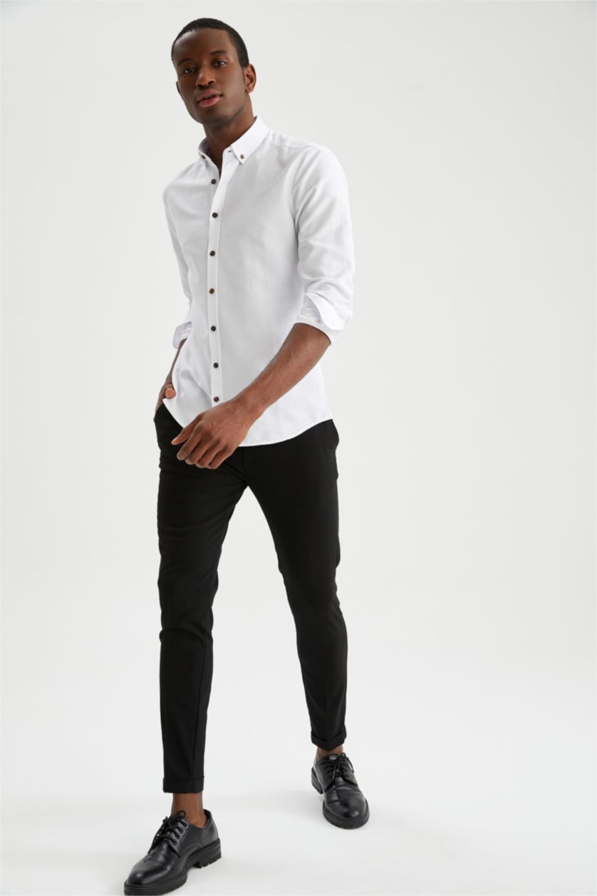 HOMME Blanc Chemises à manches longues Coupe slim raccourcie