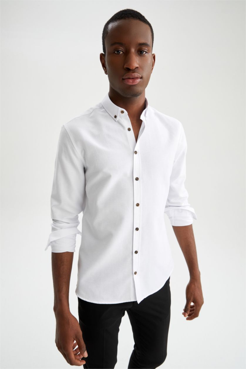 HOMME Blanc Chemises à manches longues Coupe slim raccourcie
