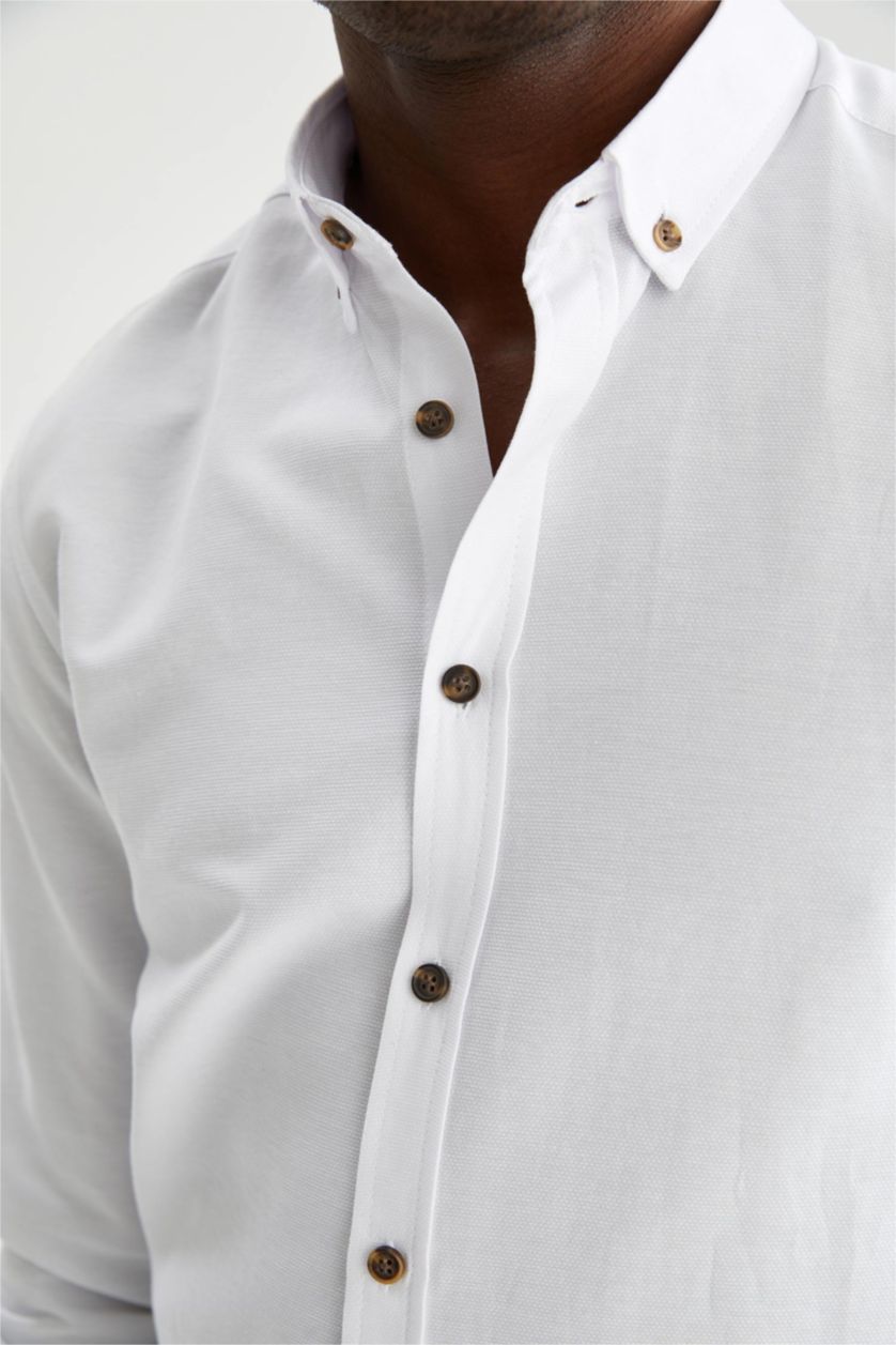 HOMME Blanc Chemises à manches longues Coupe slim raccourcie
