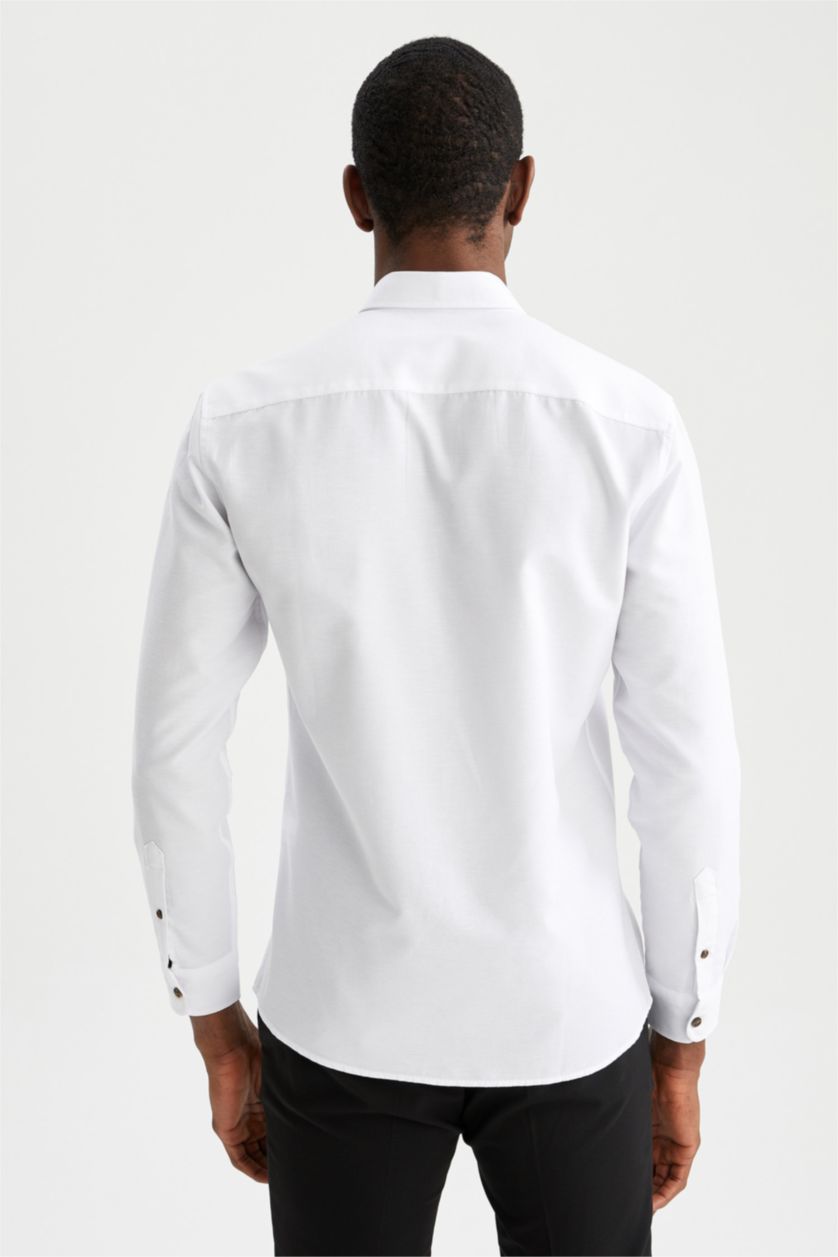 HOMME Blanc Chemises à manches longues Coupe slim raccourcie