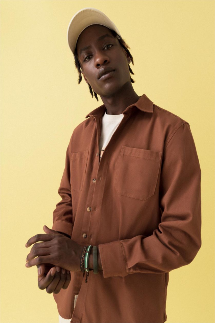 Man Light Brown Regular Fit Long Sleeve Shirt