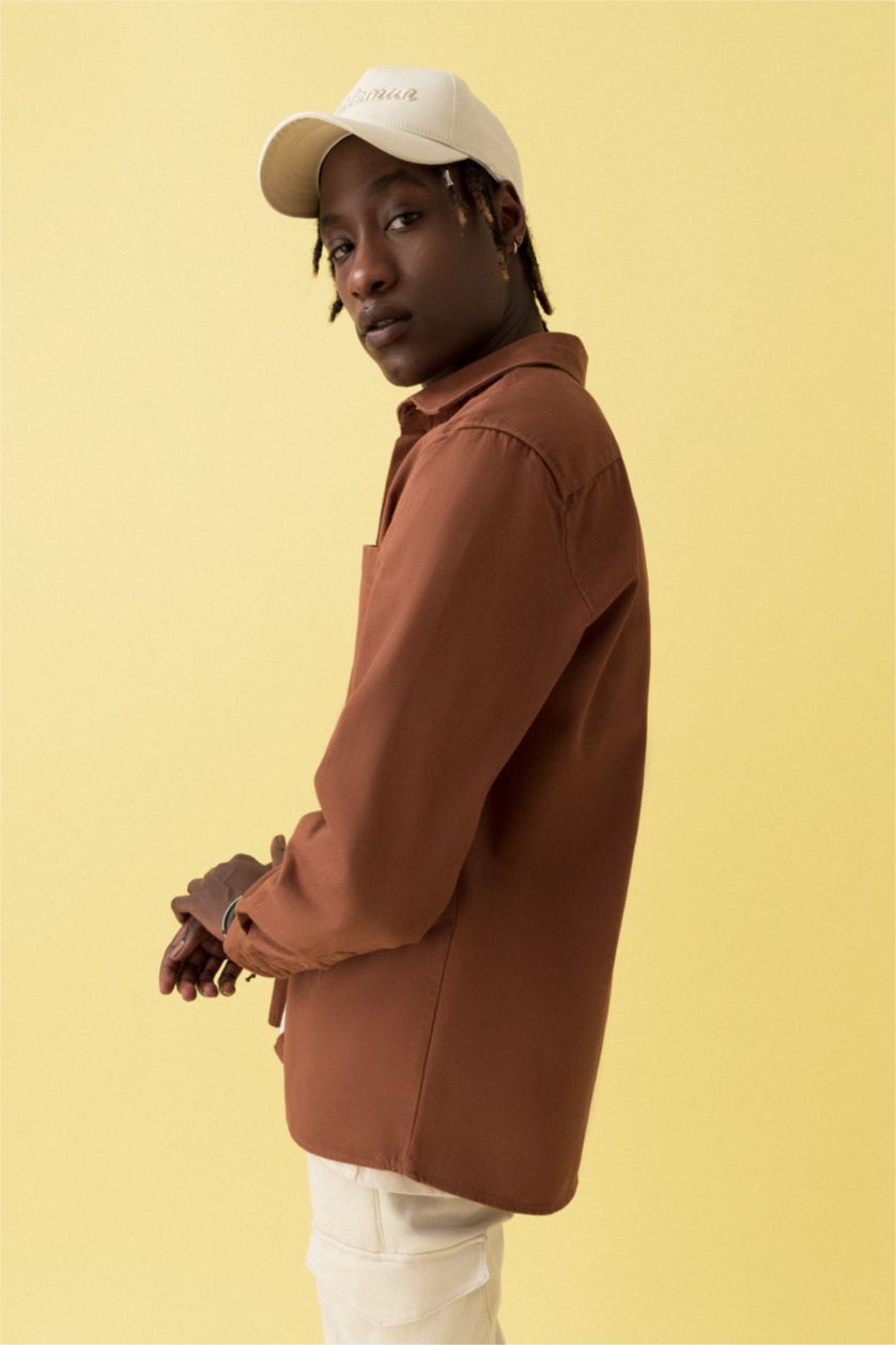 Man Light Brown Regular Fit Long Sleeve Shirt