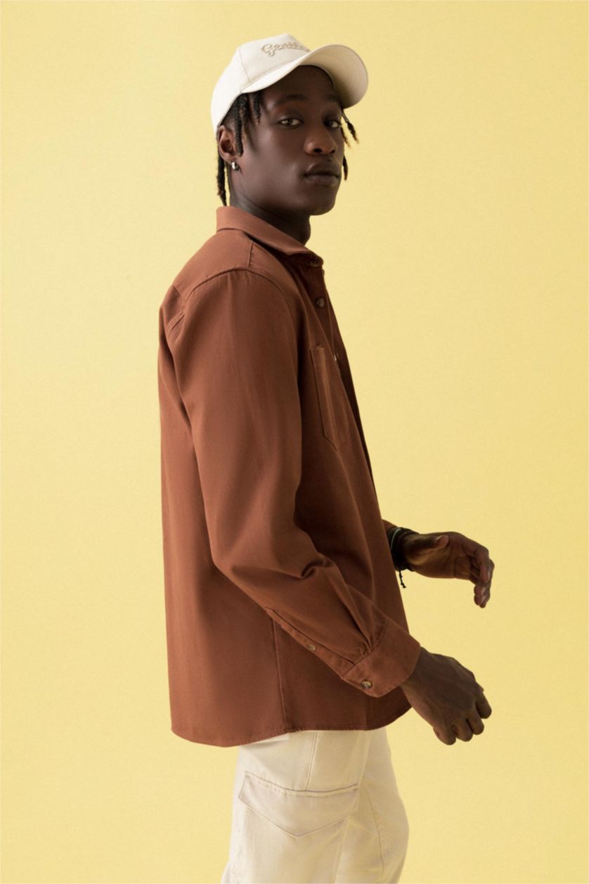 Man Light Brown Regular Fit Long Sleeve Shirt