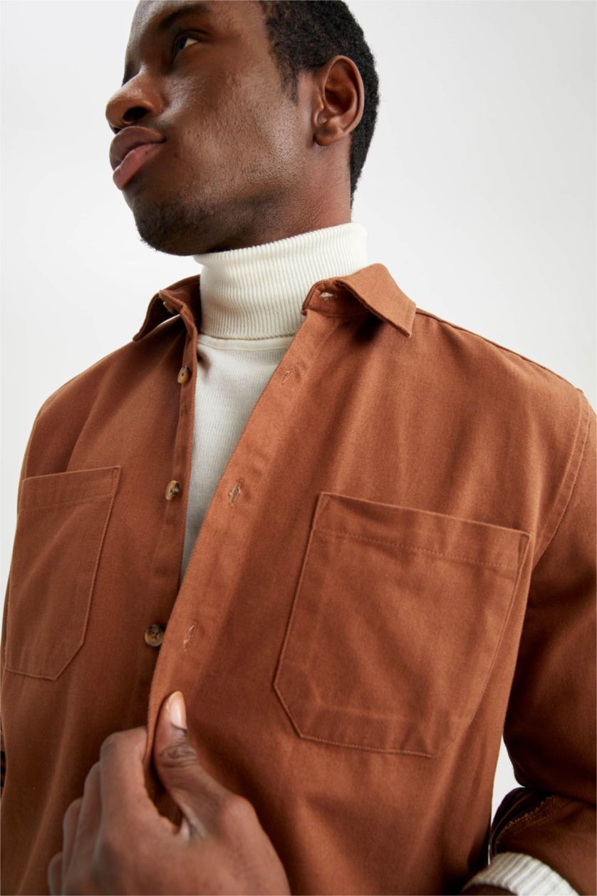 Man Light Brown Regular Fit Long Sleeve Shirt