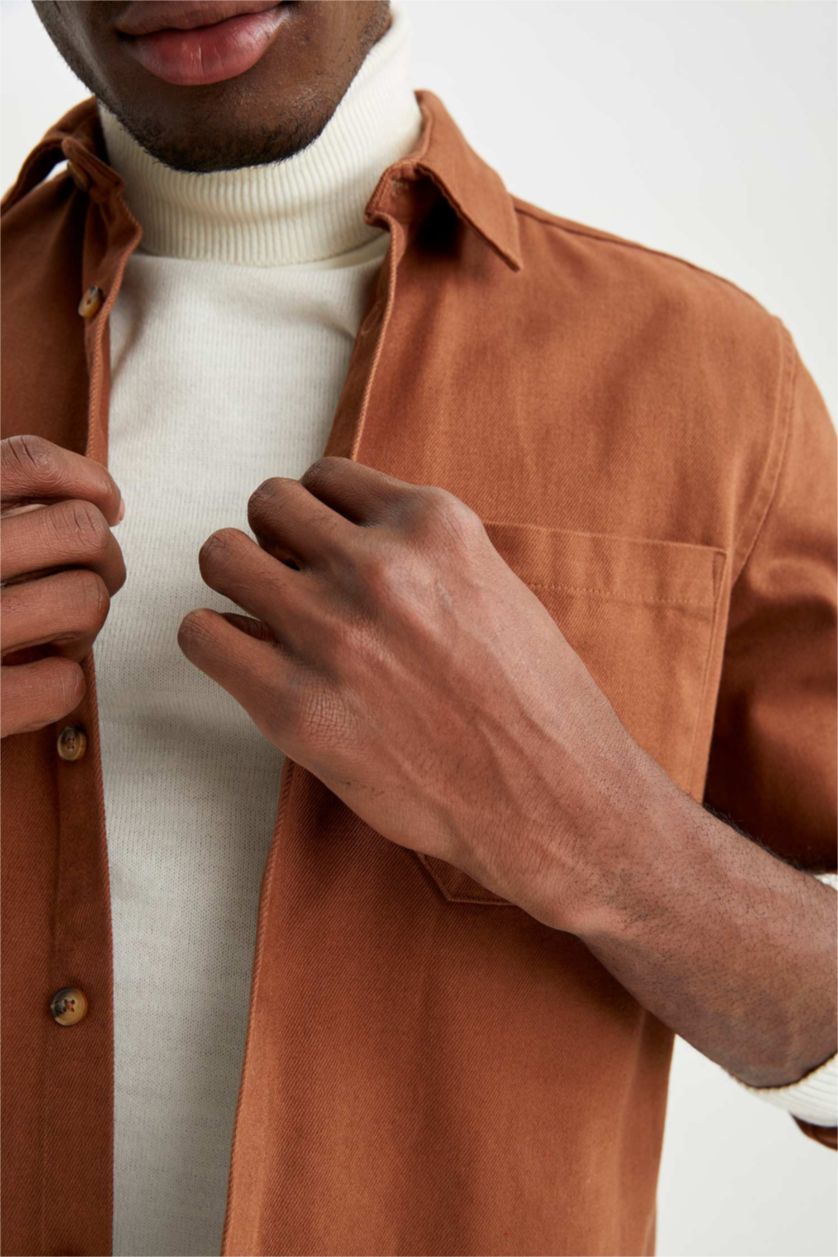 Man Light Brown Regular Fit Long Sleeve Shirt