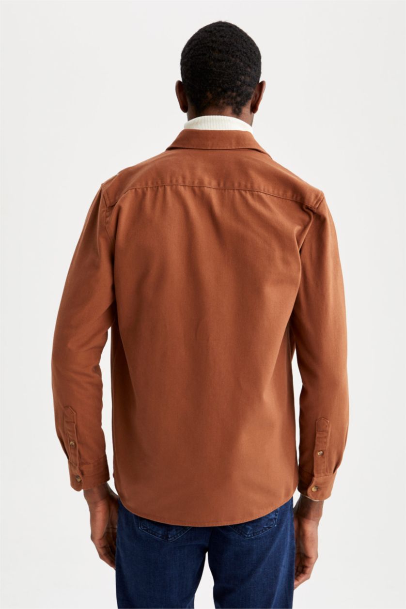 Man Light Brown Regular Fit Long Sleeve Shirt