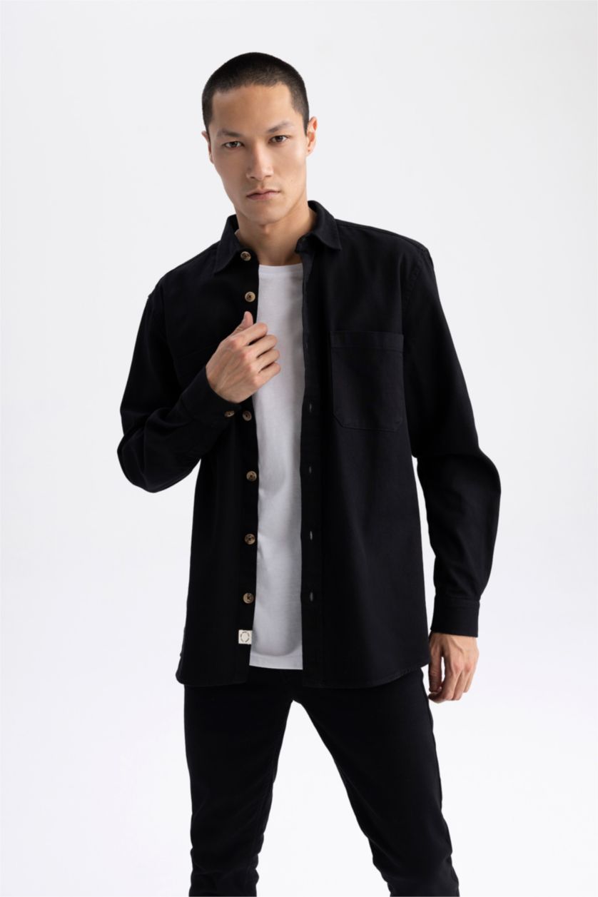 MAN Black Regular Fit Long Sleeve Cotton Shirt