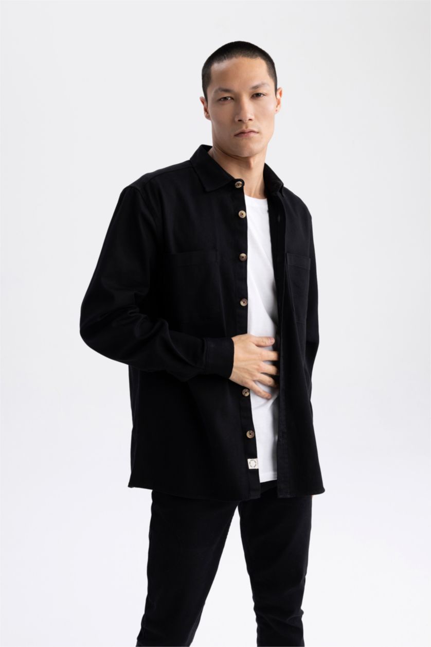 MAN Black Regular Fit Long Sleeve Cotton Shirt