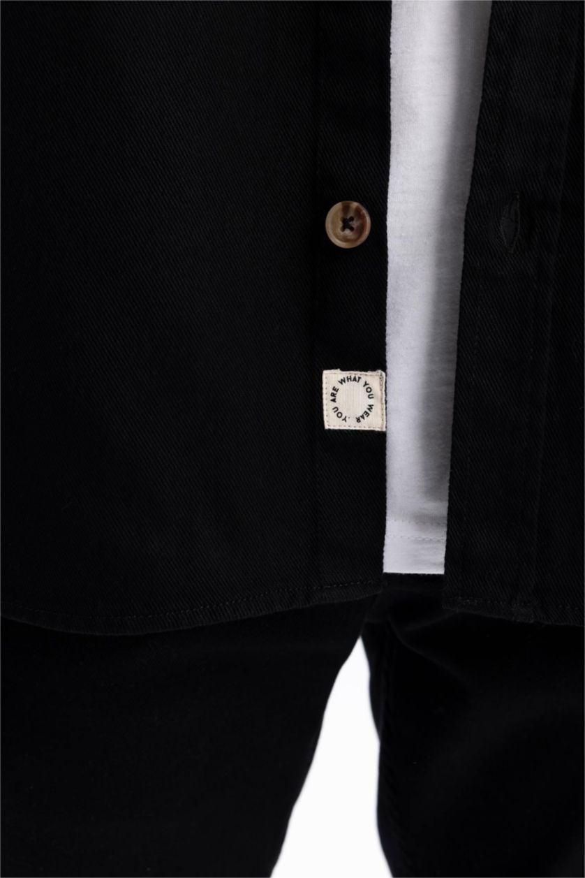 MAN Black Regular Fit Long Sleeve Cotton Shirt