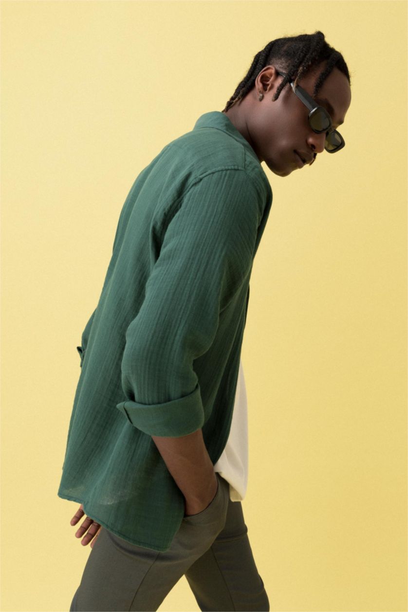 رجالي أخضر غامق Modern Fit Long Sleeve Shirt