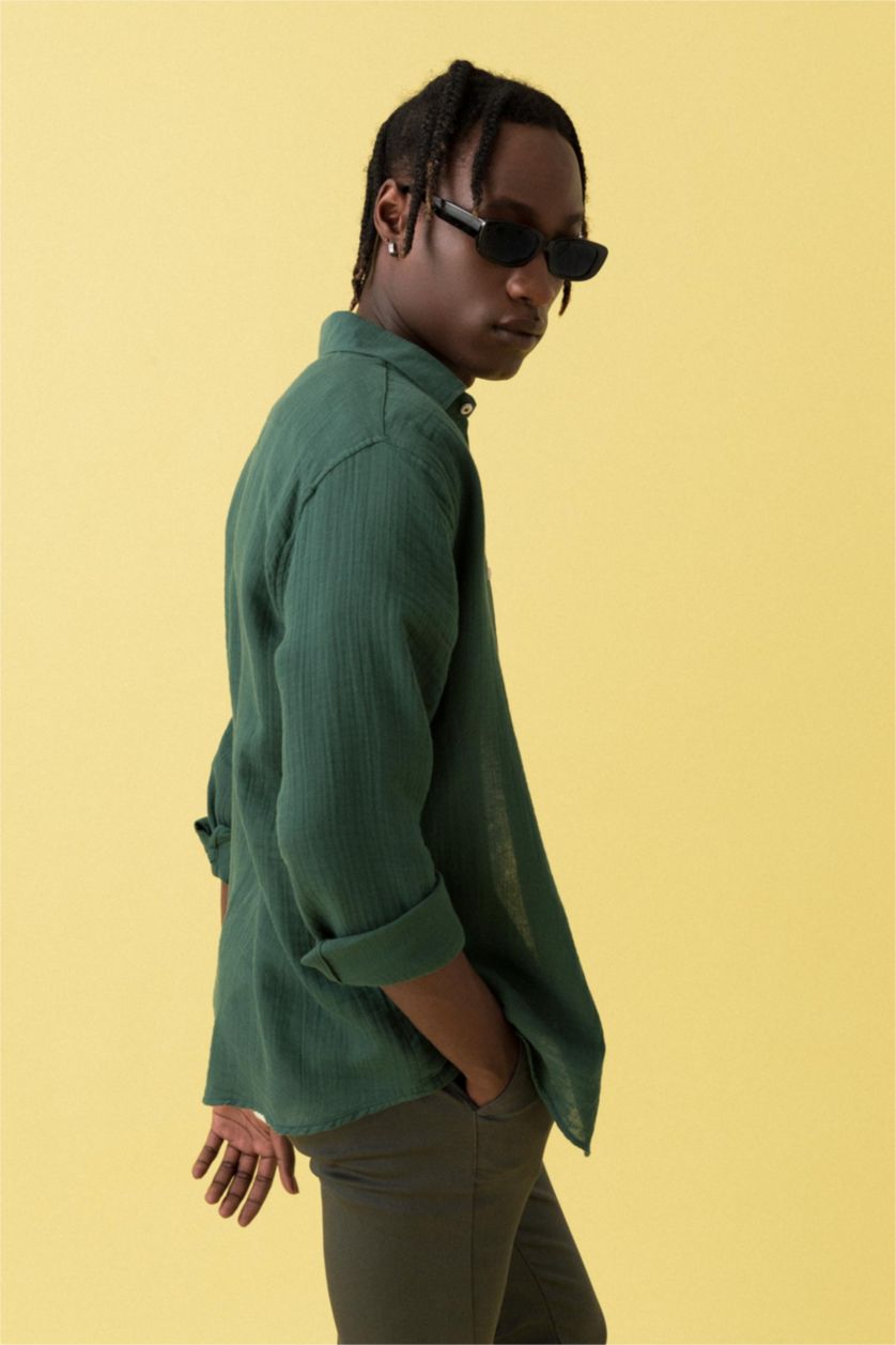رجالي أخضر غامق Modern Fit Long Sleeve Shirt