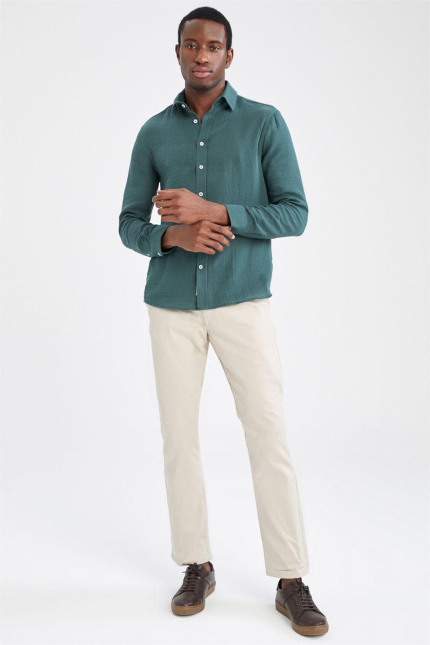 رجالي أخضر غامق Modern Fit Long Sleeve Shirt