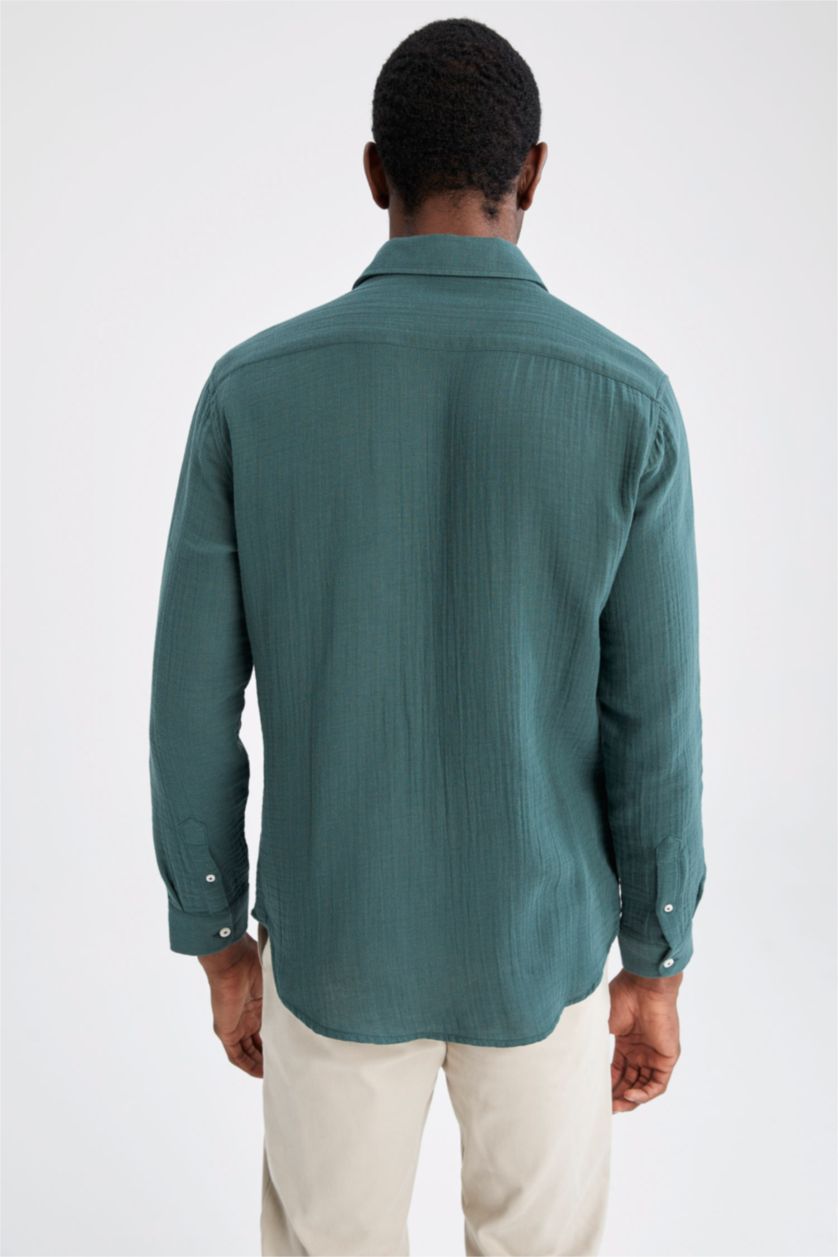 رجالي أخضر غامق Modern Fit Long Sleeve Shirt