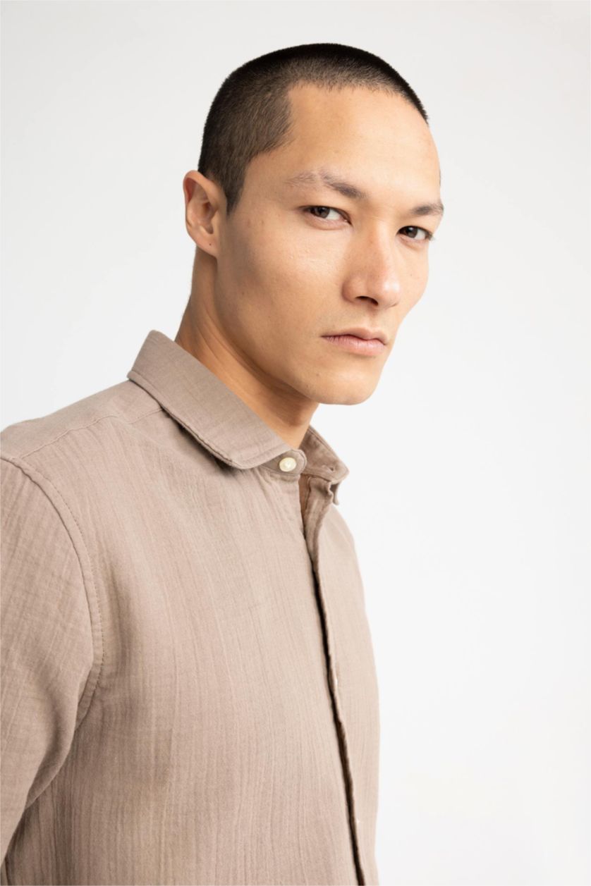 Ерлер Қоңыр поло жаға мақта Ұзын жеңді көйлек