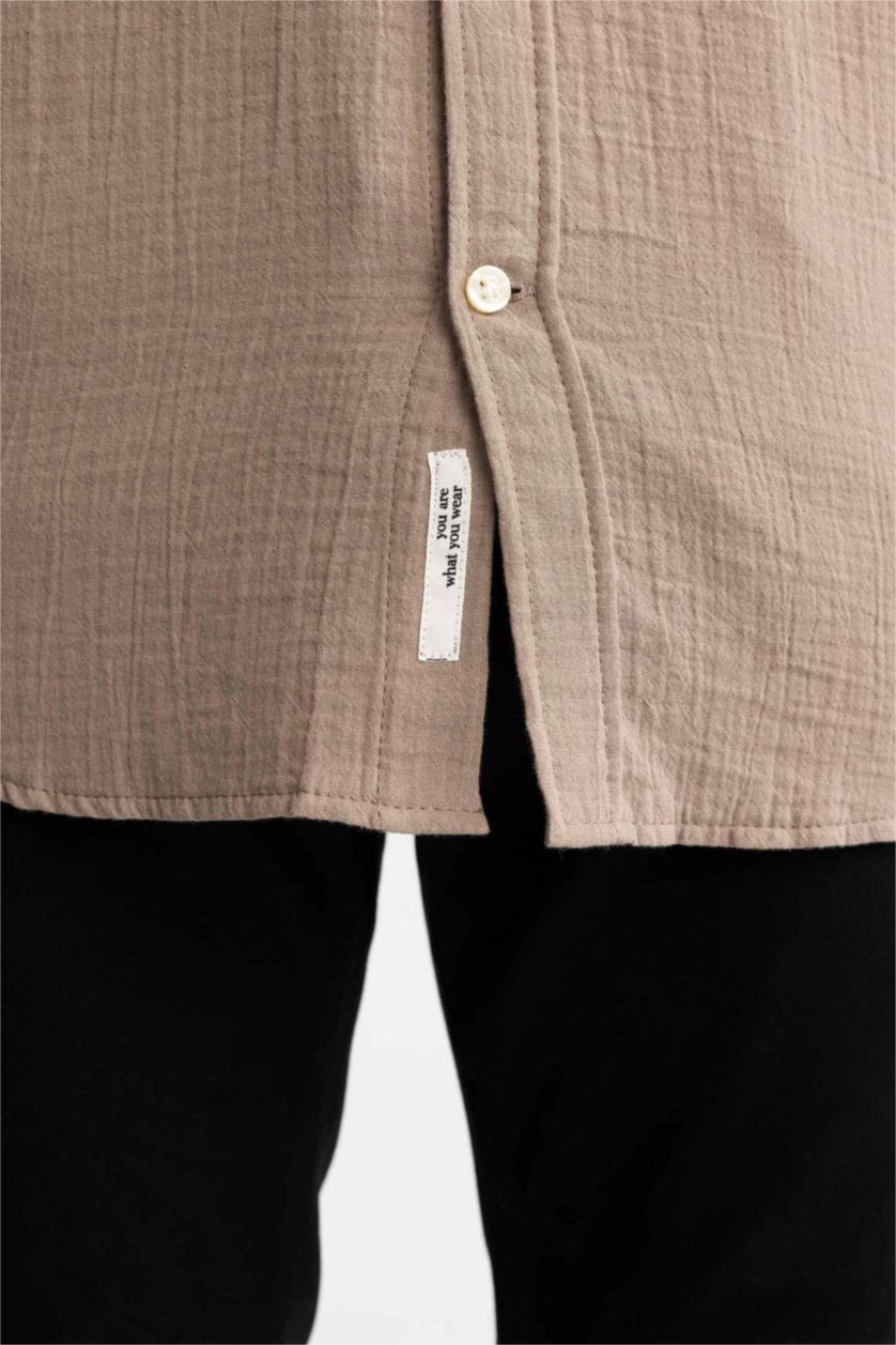 Ерлер Қоңыр поло жаға мақта Ұзын жеңді көйлек