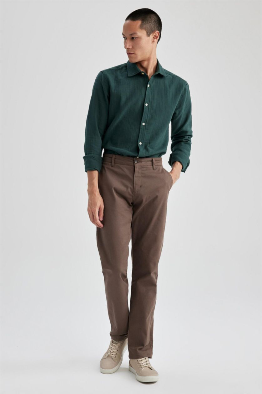 رجالي أخضر غامق قميص كم طويل مودرن فيت بياقة بولو