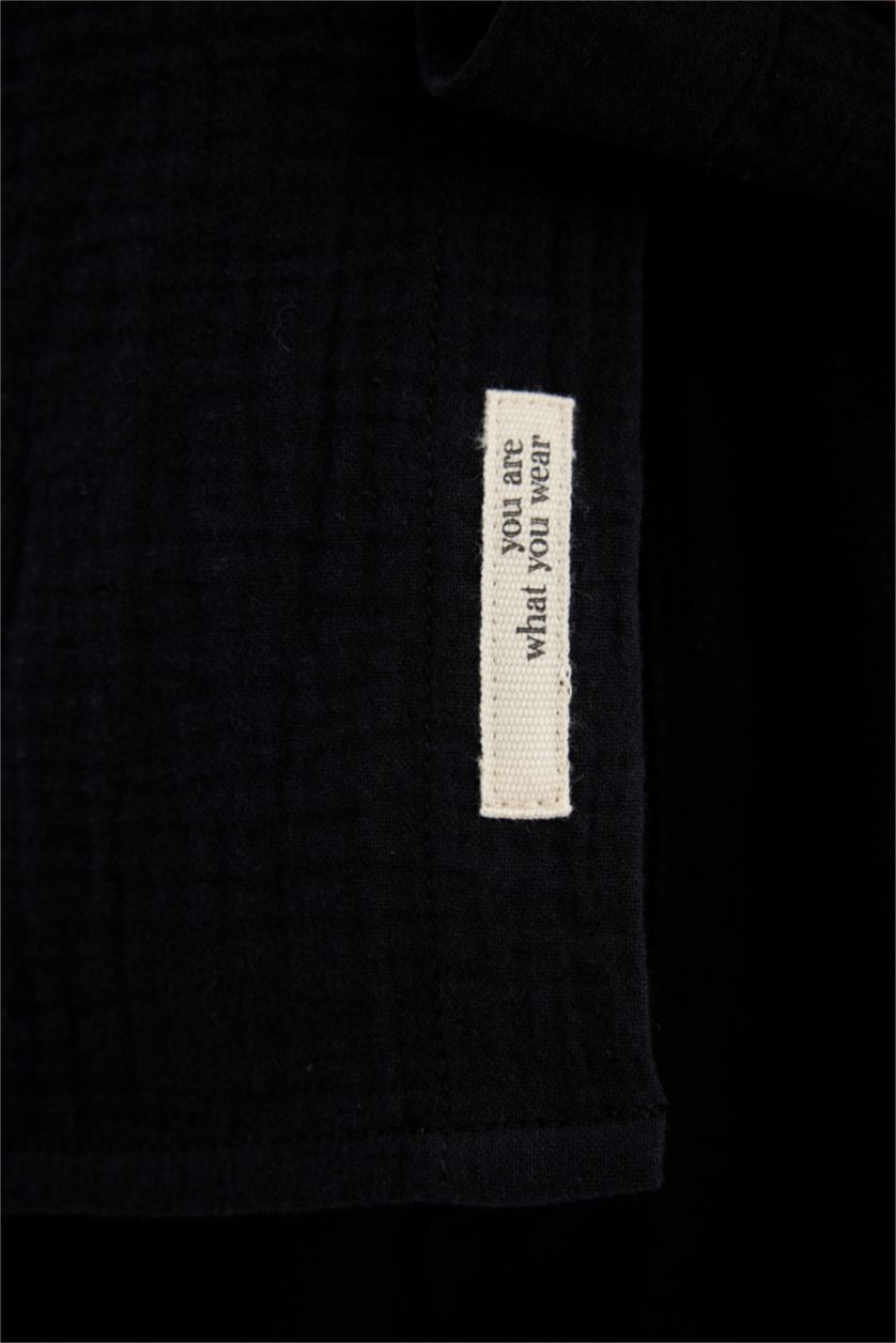 HOMME Noir Chemise à manches longues et à Col Polo Coupe régulière