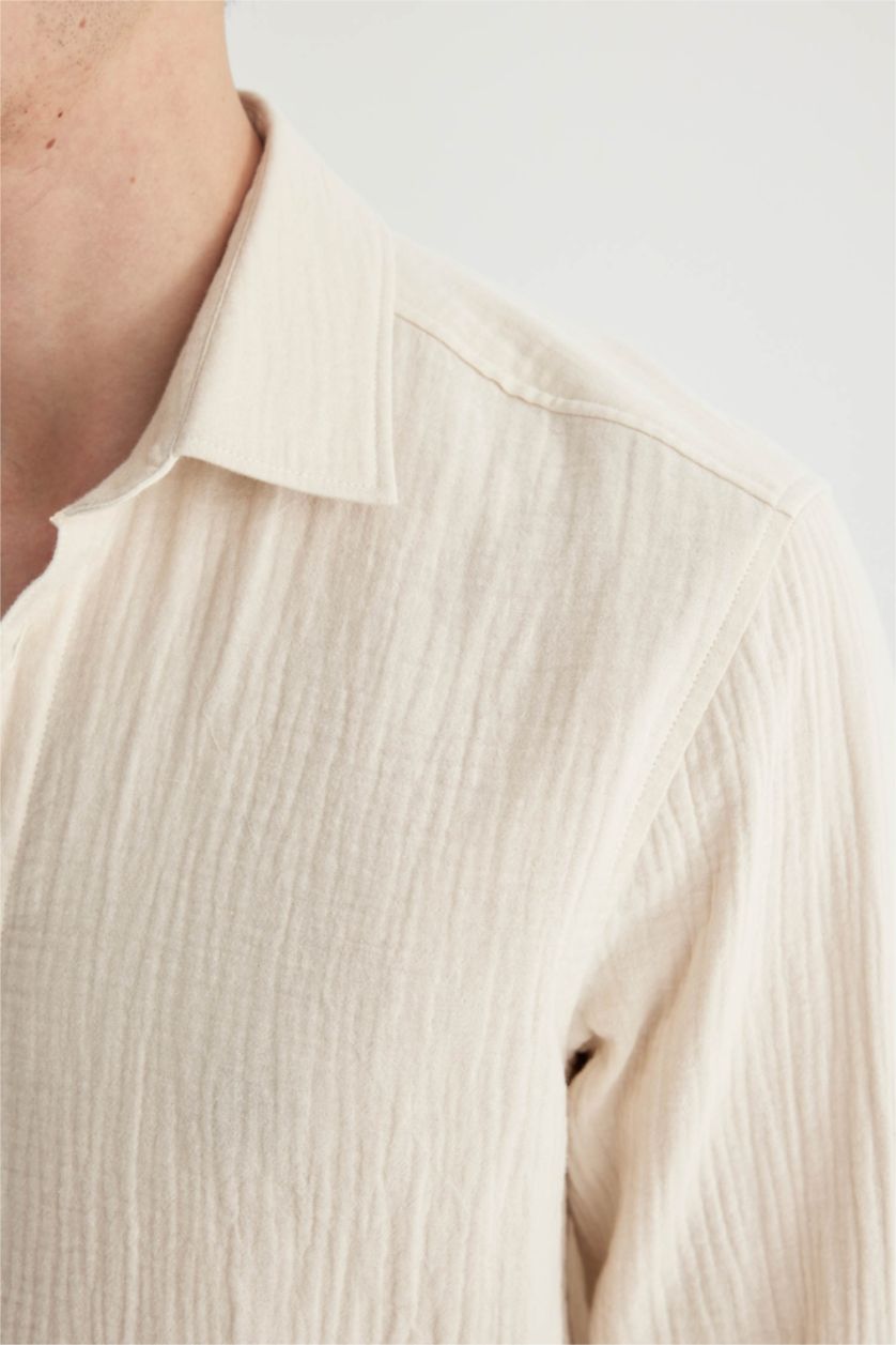 HOMME Blanc Chemise À Manches Longues Et Col Polo De Coupe Moderne