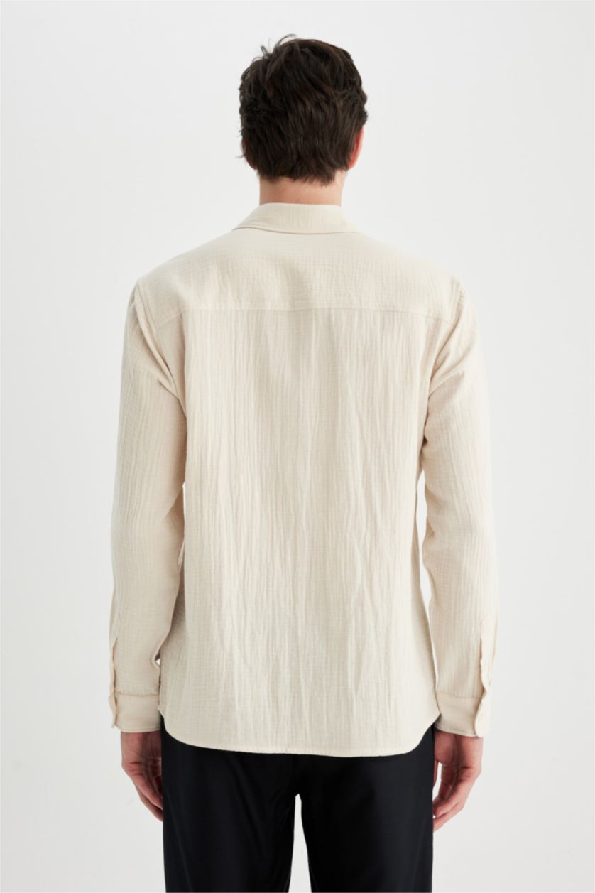 HOMME Blanc Chemise À Manches Longues Et Col Polo De Coupe Moderne